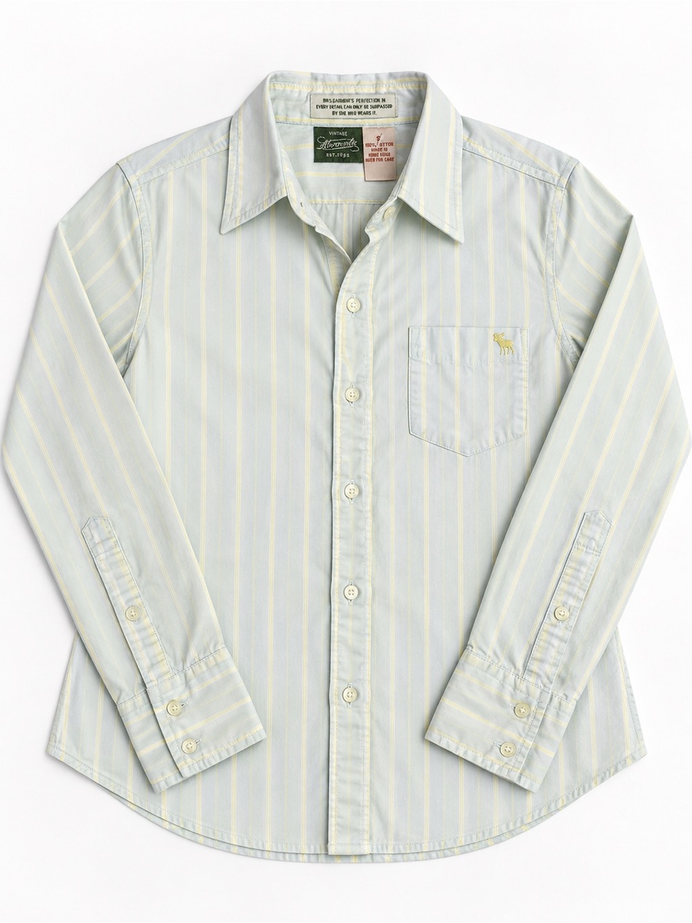 Vintage Abercrombie Light Blue/ Green Striped Long-Sleeve Shirt - Polo Style